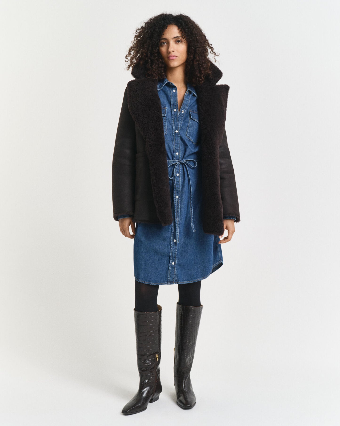 Robe en jean à manches bouffantes