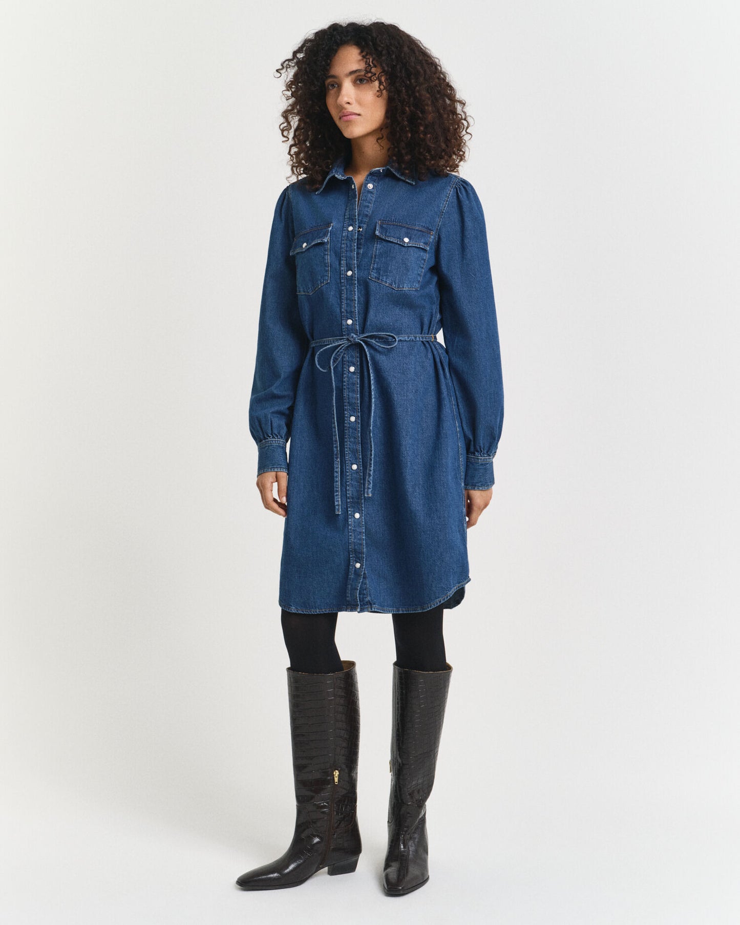 Robe en jean à manches bouffantes