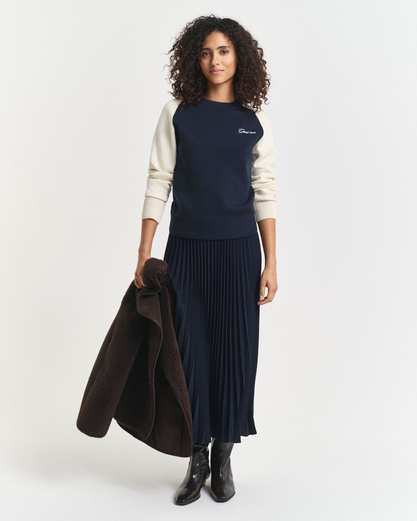 Farbblock-Pullover mit Rundhalsausschnitt
