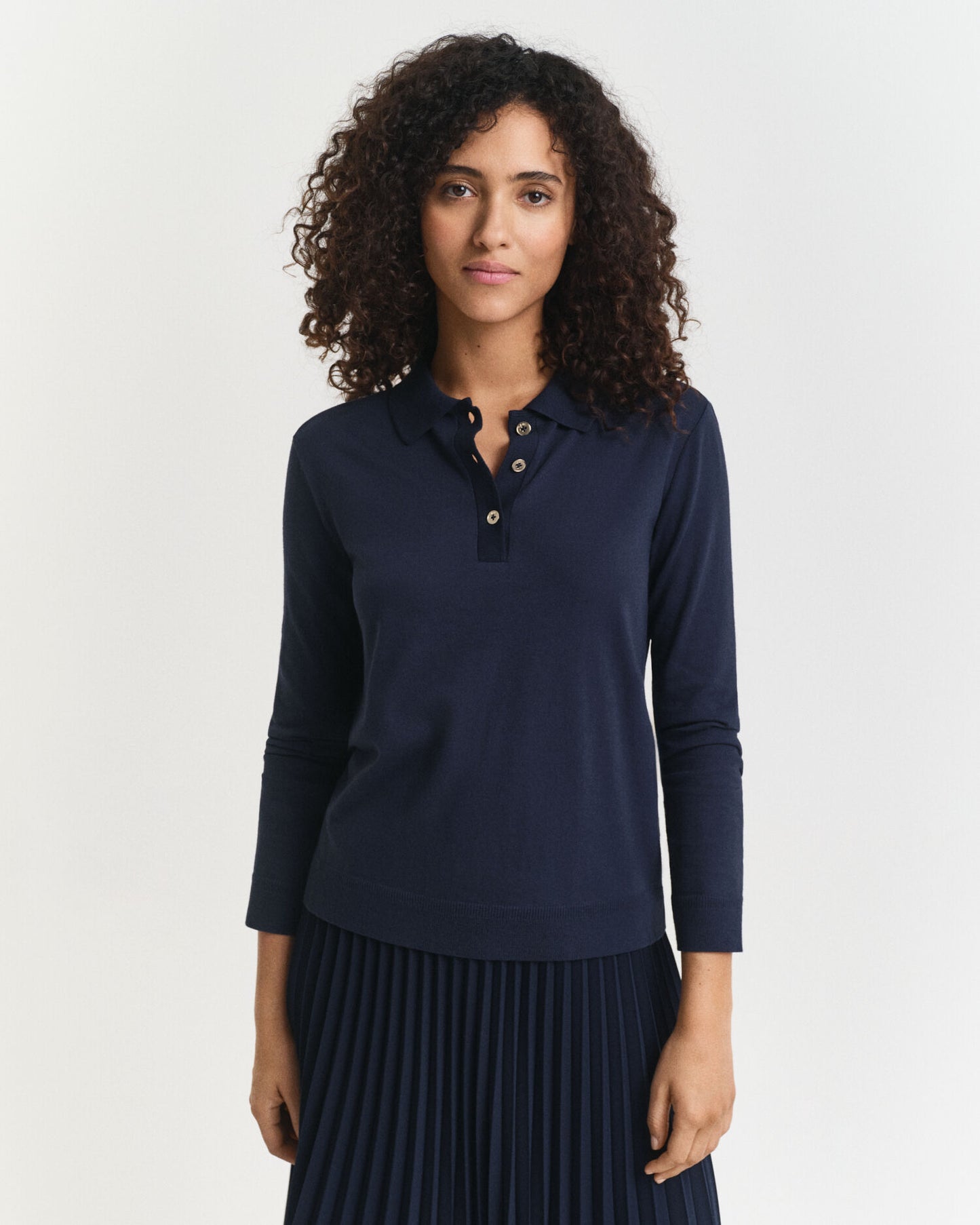 Nahtloses Langarm-Polohemd mit Knopfleiste
