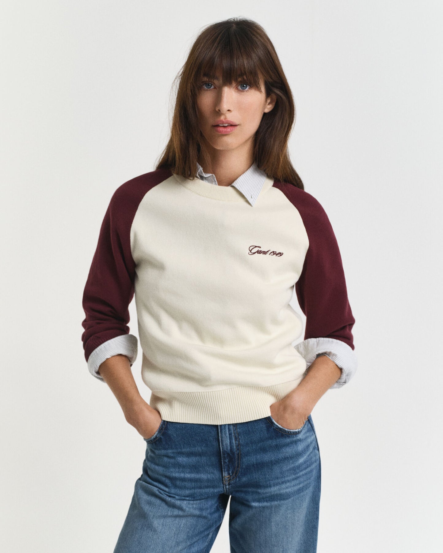Farbblock-Pullover mit Rundhalsausschnitt
