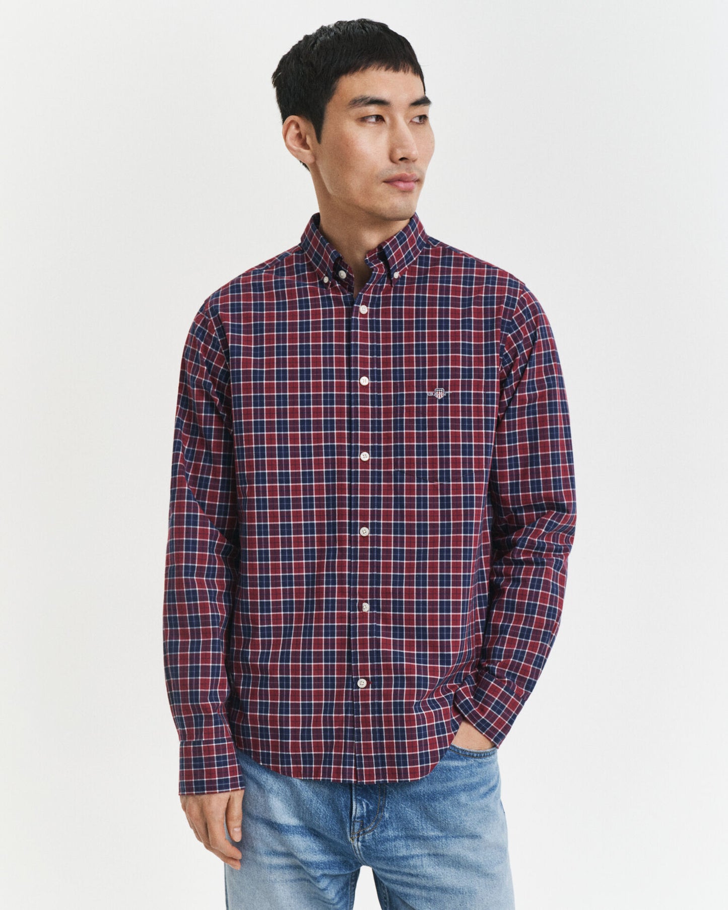 Chemise classique en popeline à carreaux coupe droite