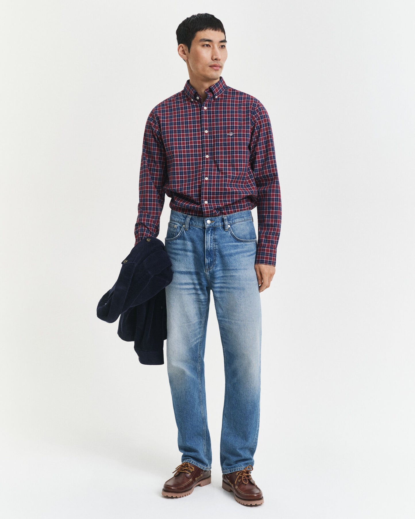 Chemise classique en popeline à carreaux coupe droite