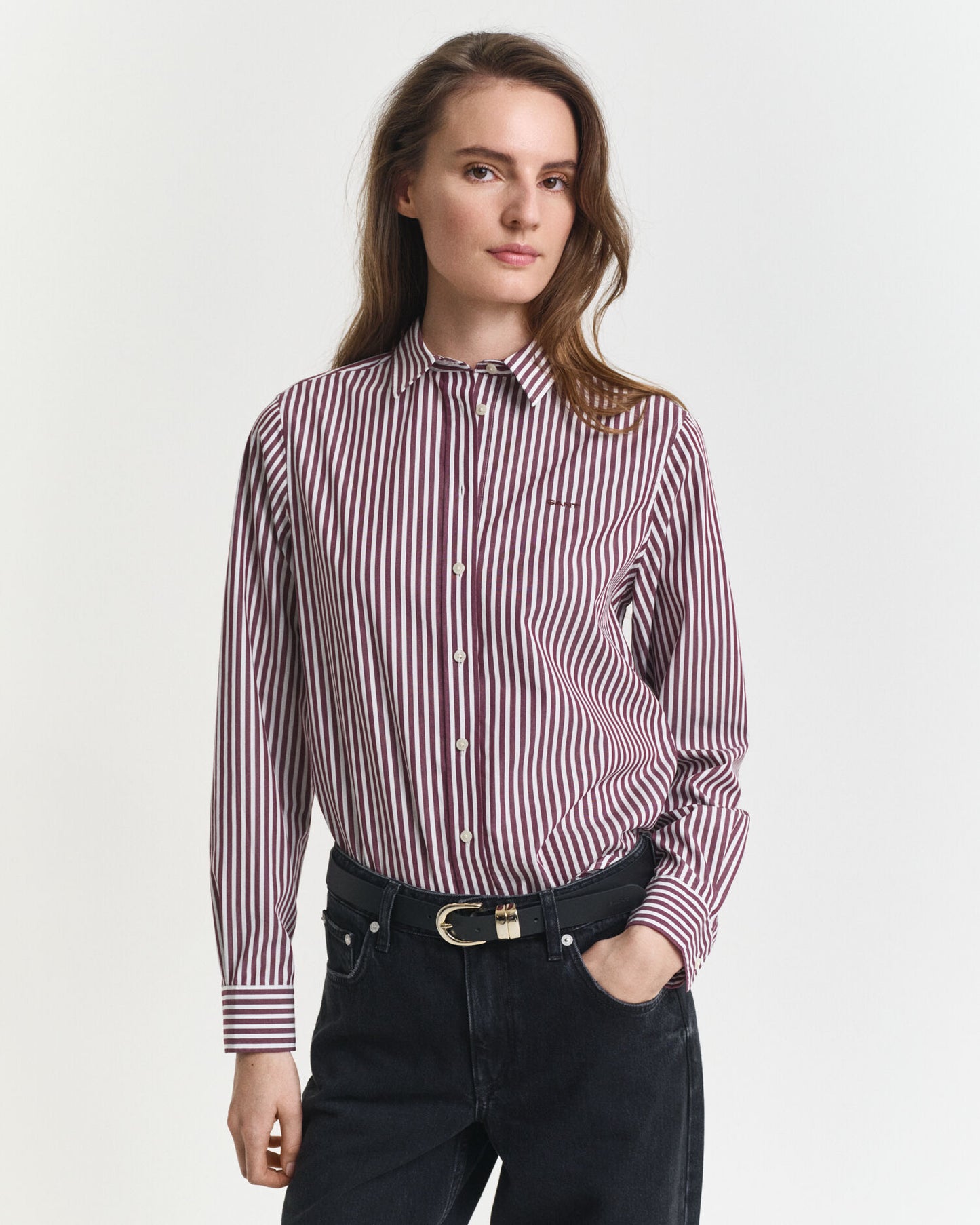 Chemise Popeline Rayée Classique Coupe Droite