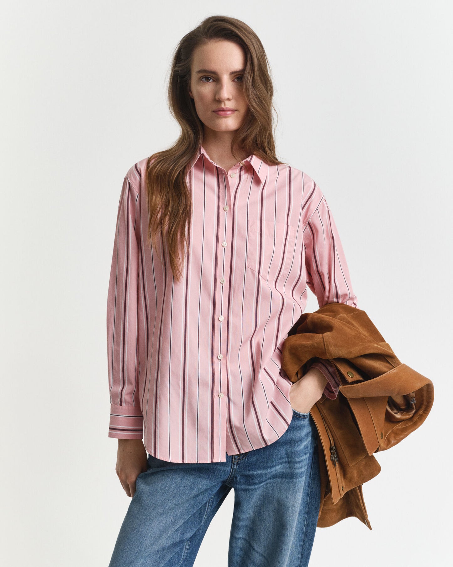 Relaxed Fit Klassisches Gestreiftes Popelinehemd