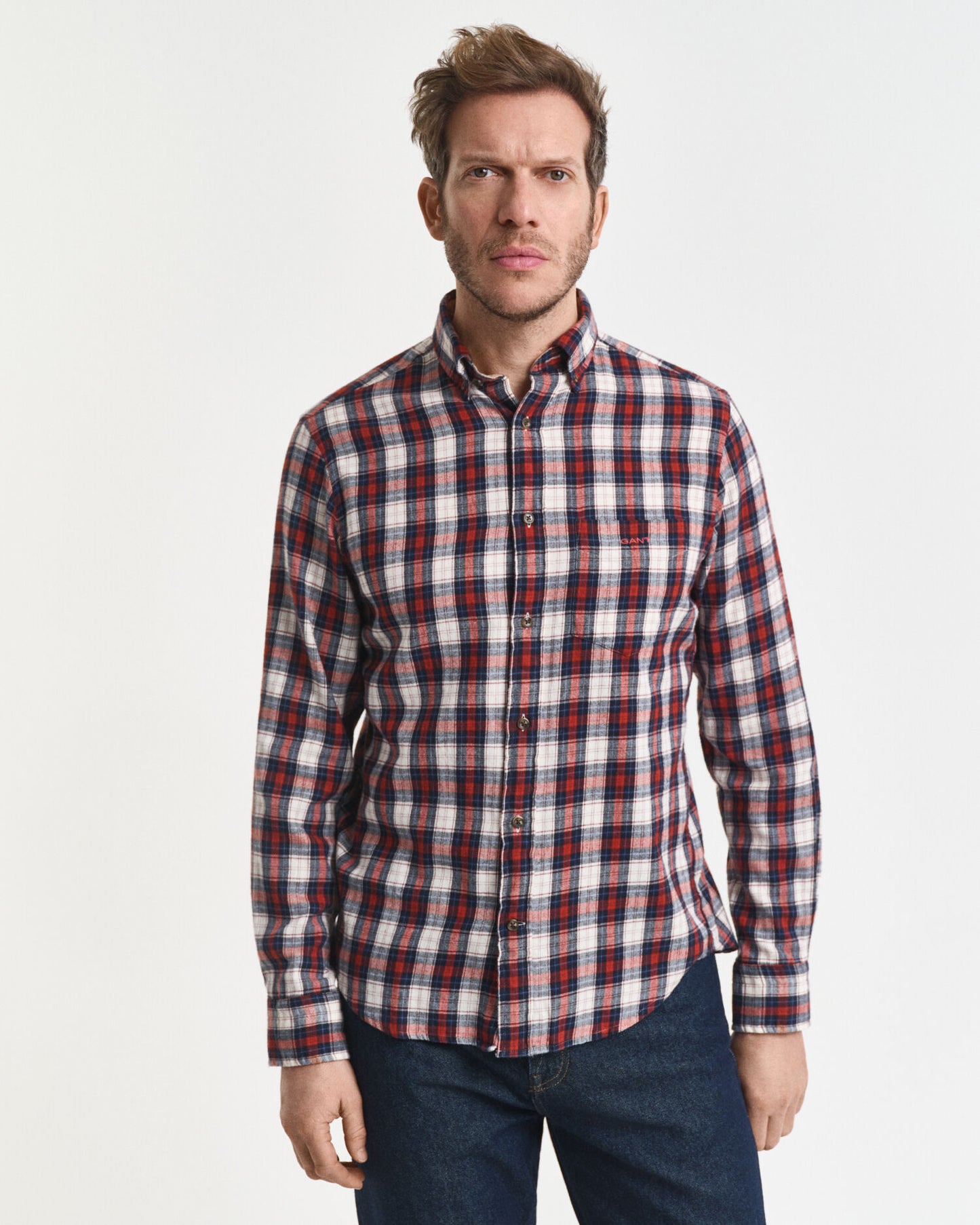 Chemise en flanelle quadrillée coupe droite motif usé