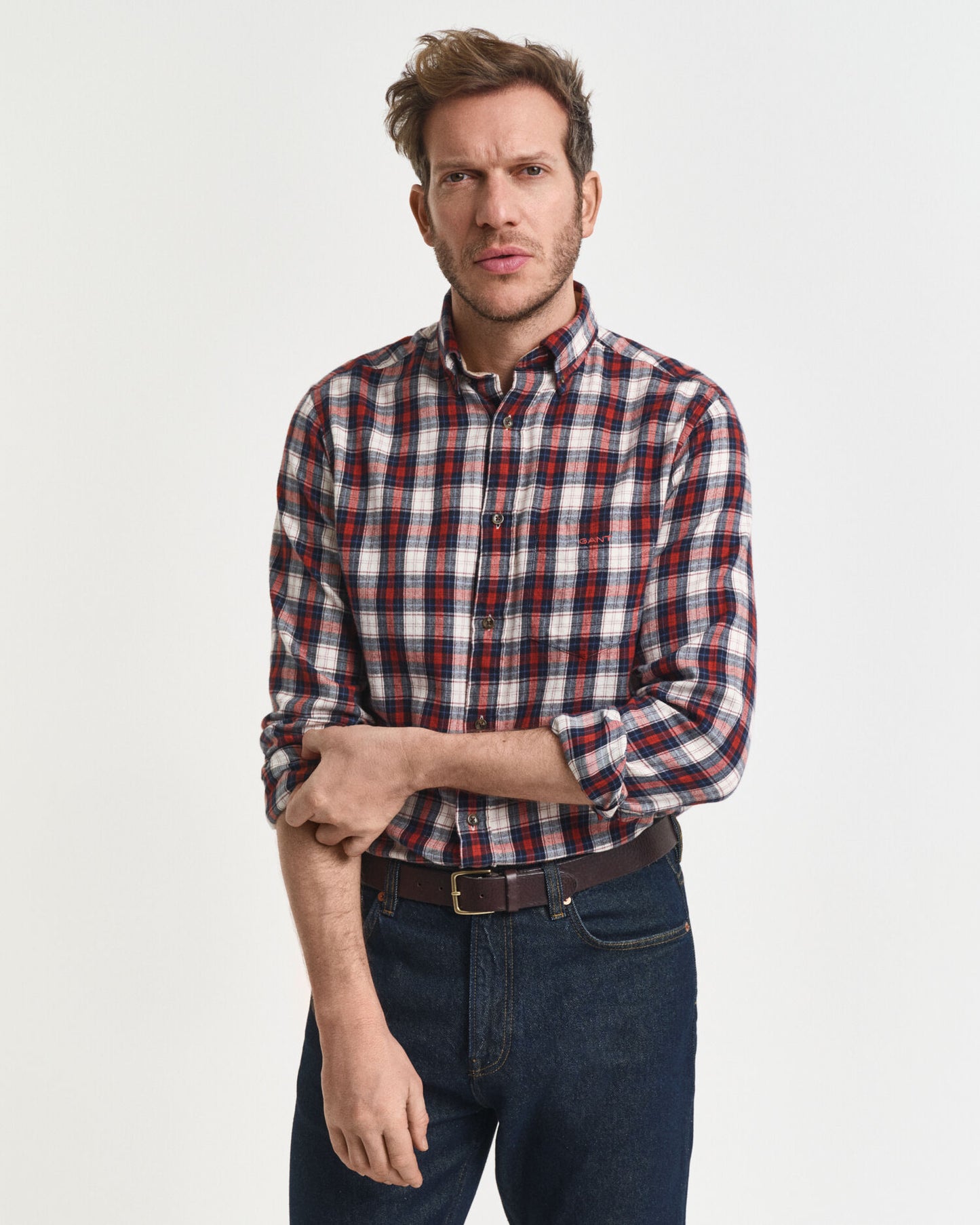 Chemise en flanelle quadrillée coupe droite motif usé