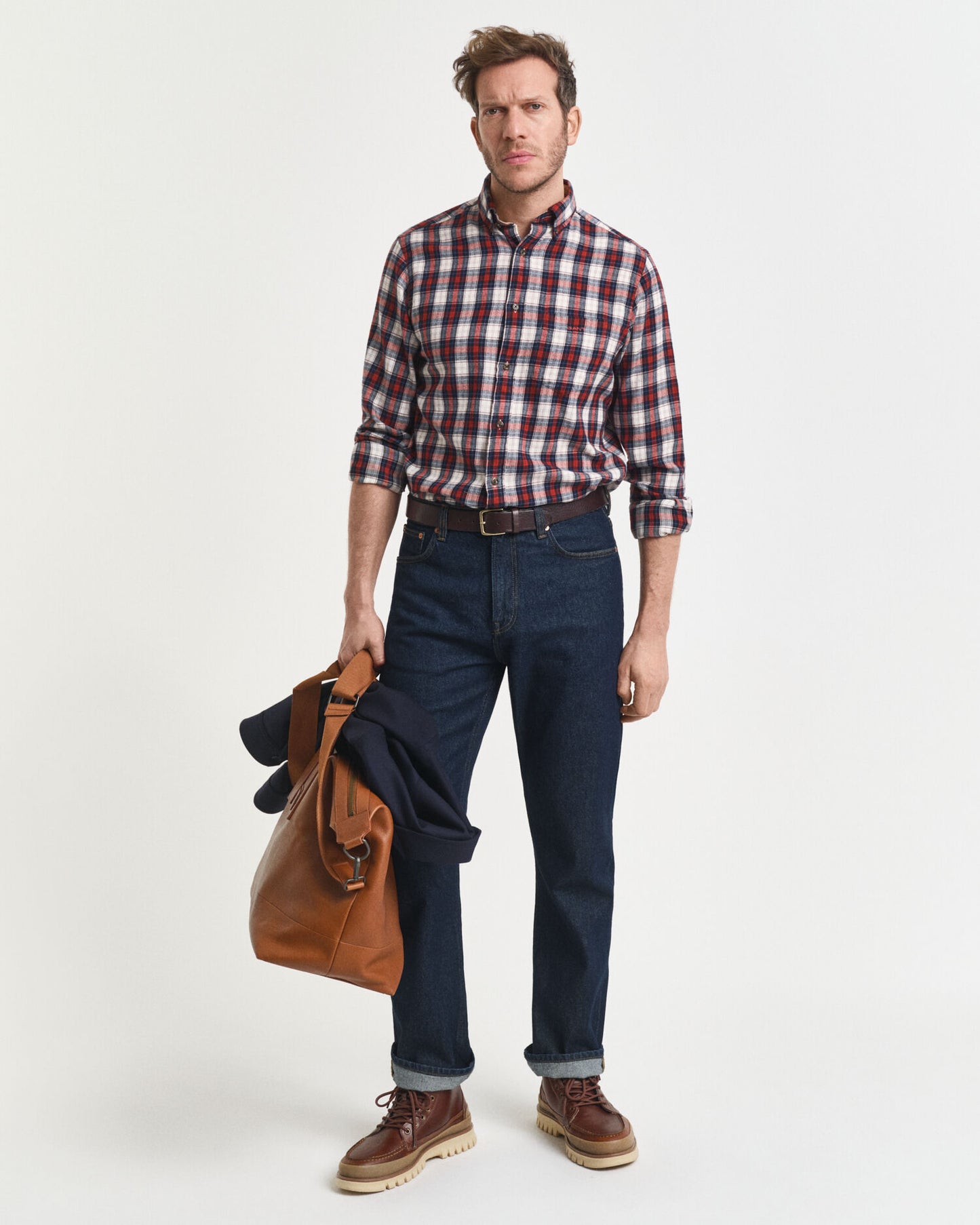Chemise en flanelle quadrillée coupe droite motif usé