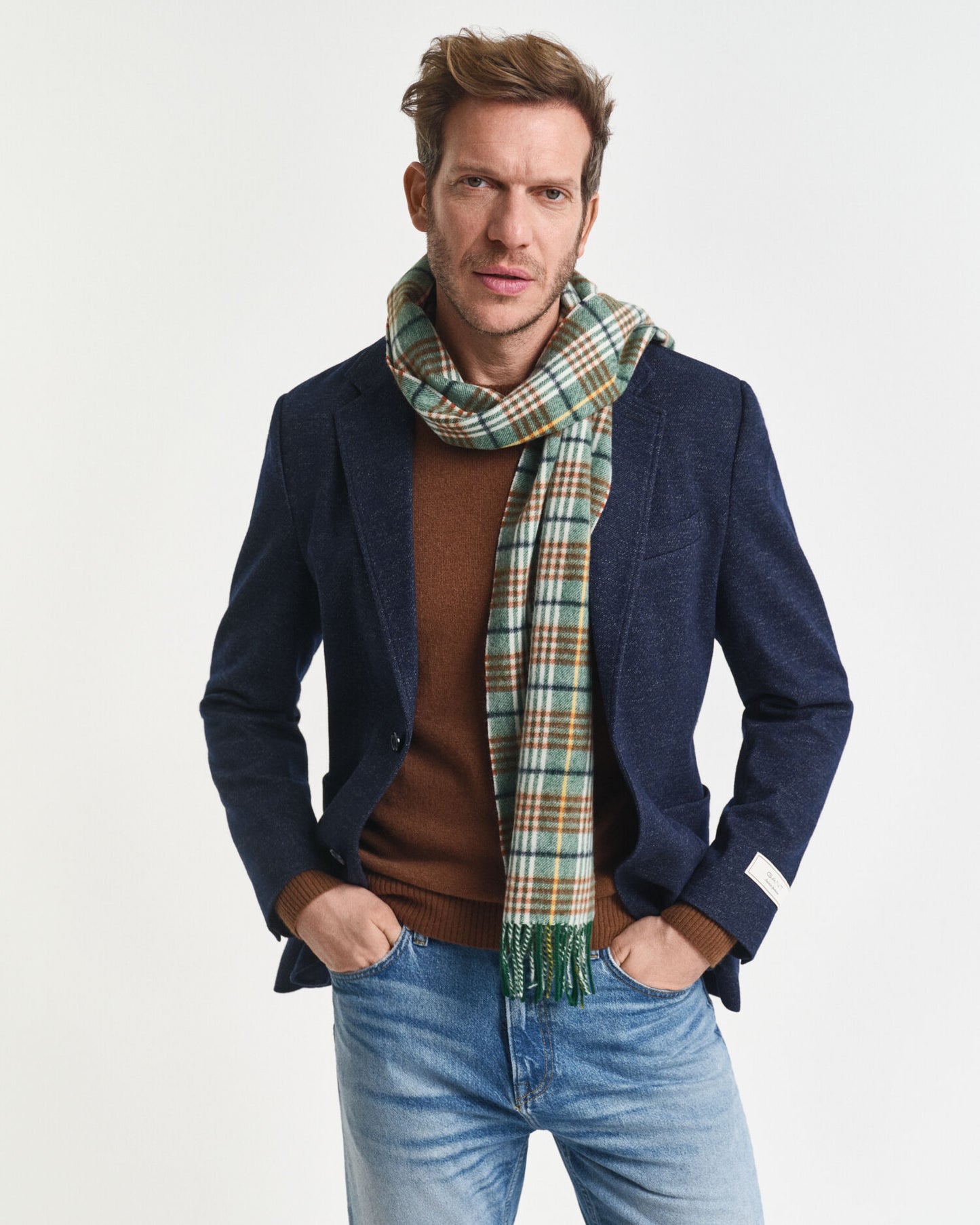 Blazer en jersey de laine et coton bicolore