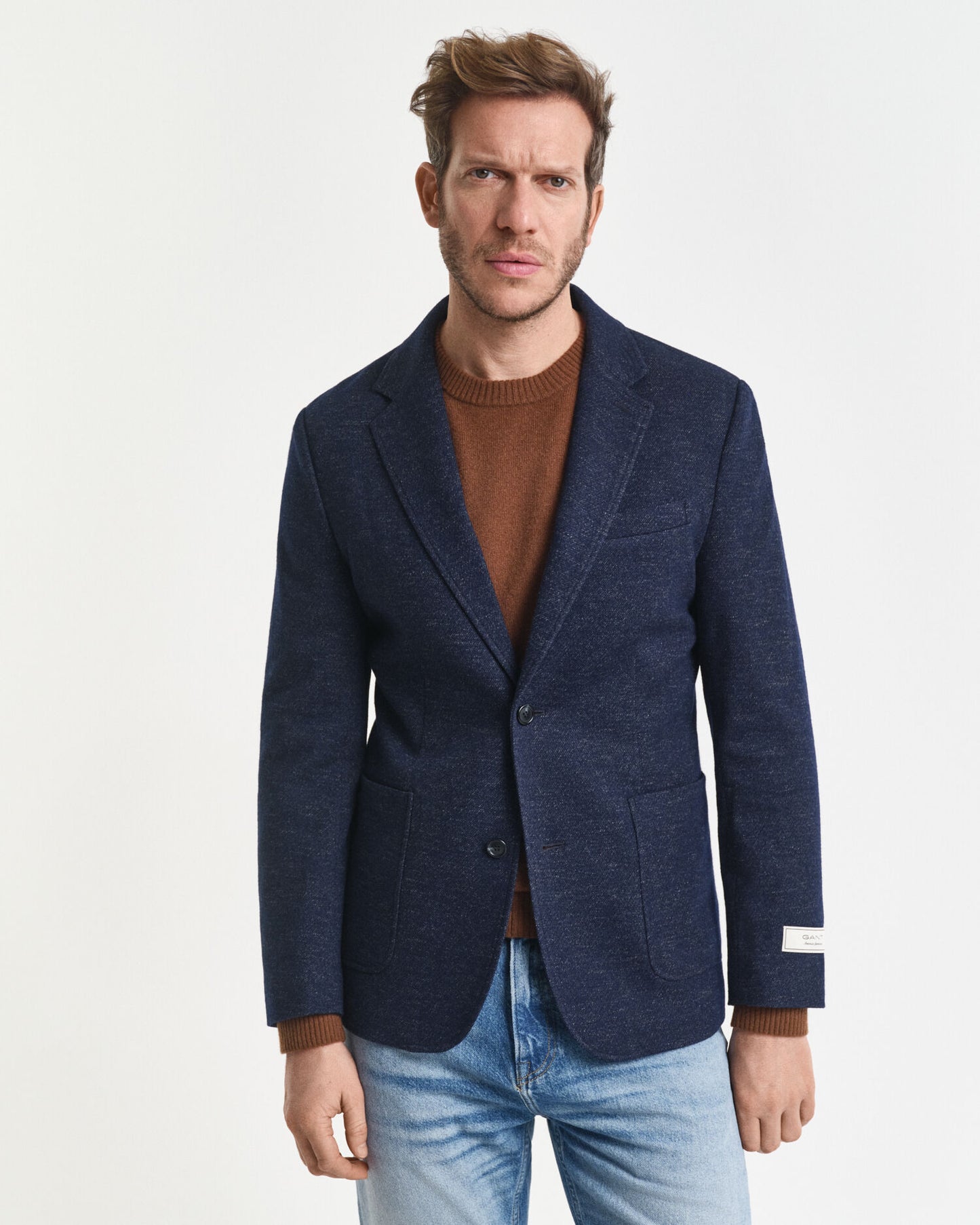 Blazer en jersey de laine et coton bicolore
