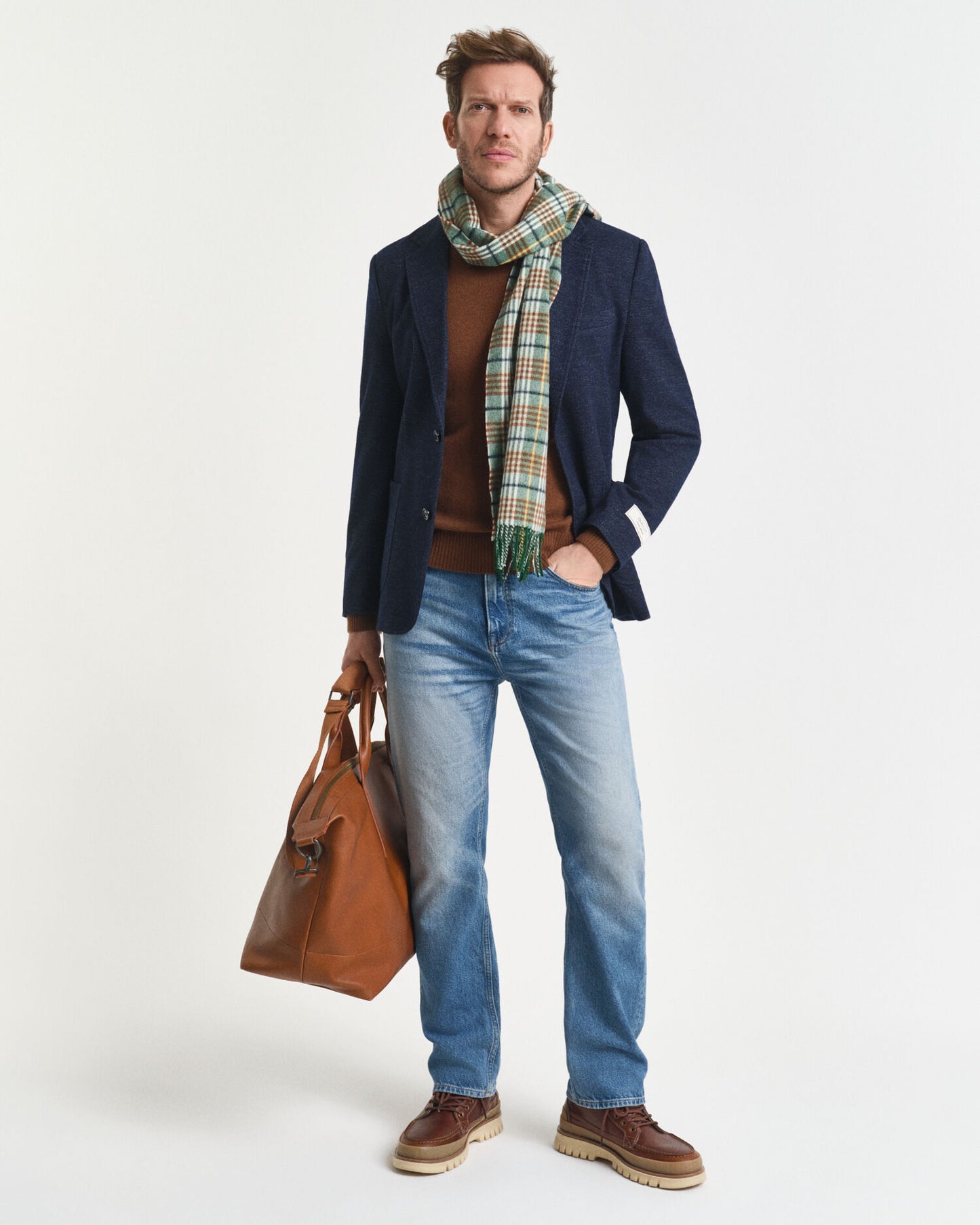 Blazer en jersey de laine et coton bicolore