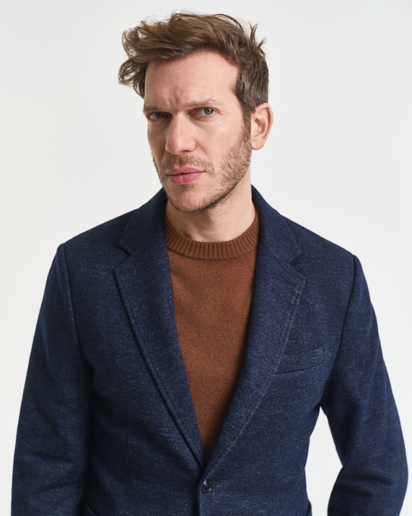 Blazer en jersey de laine et coton bicolore