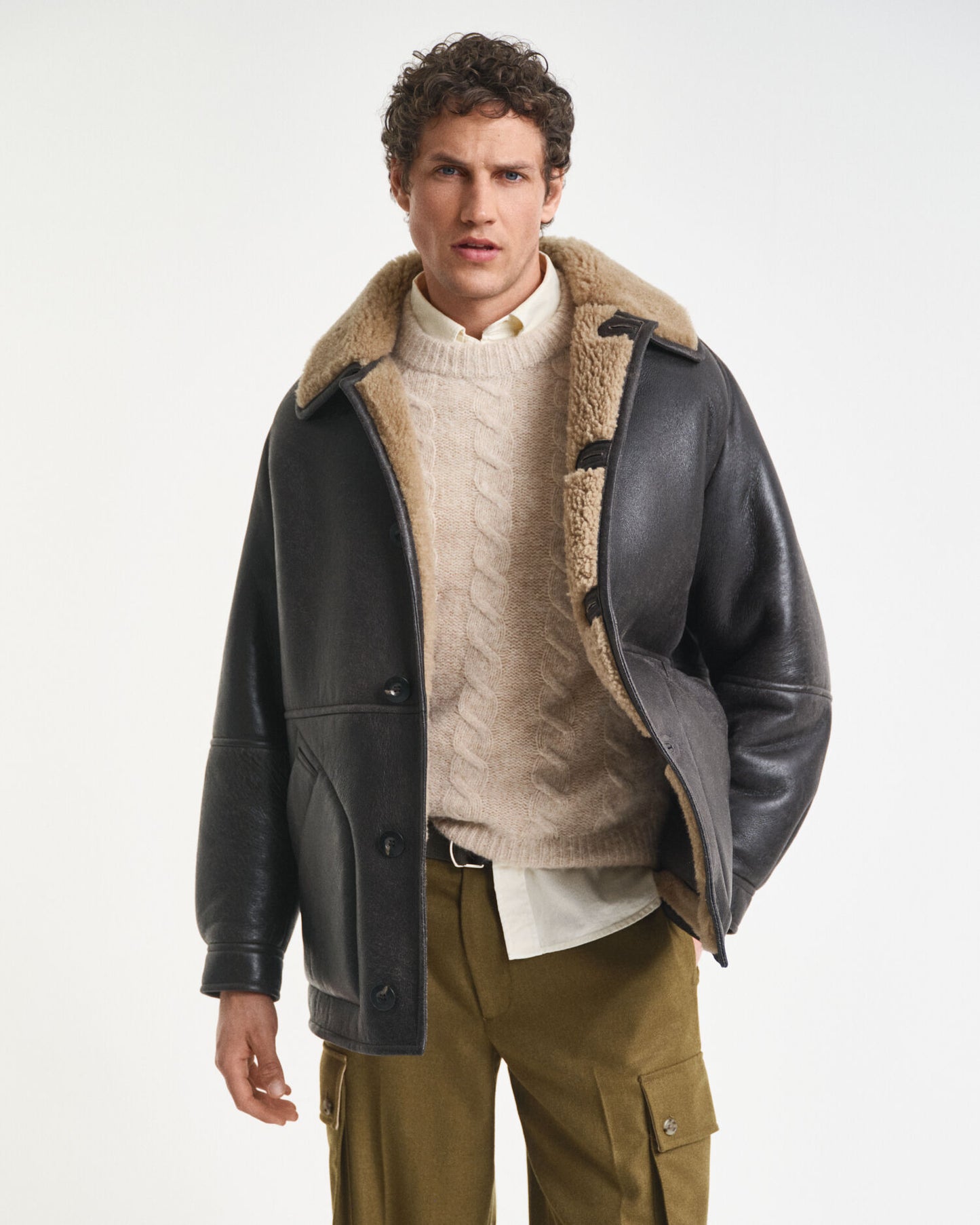 Eingetragene Lammfelljacke aus Leder