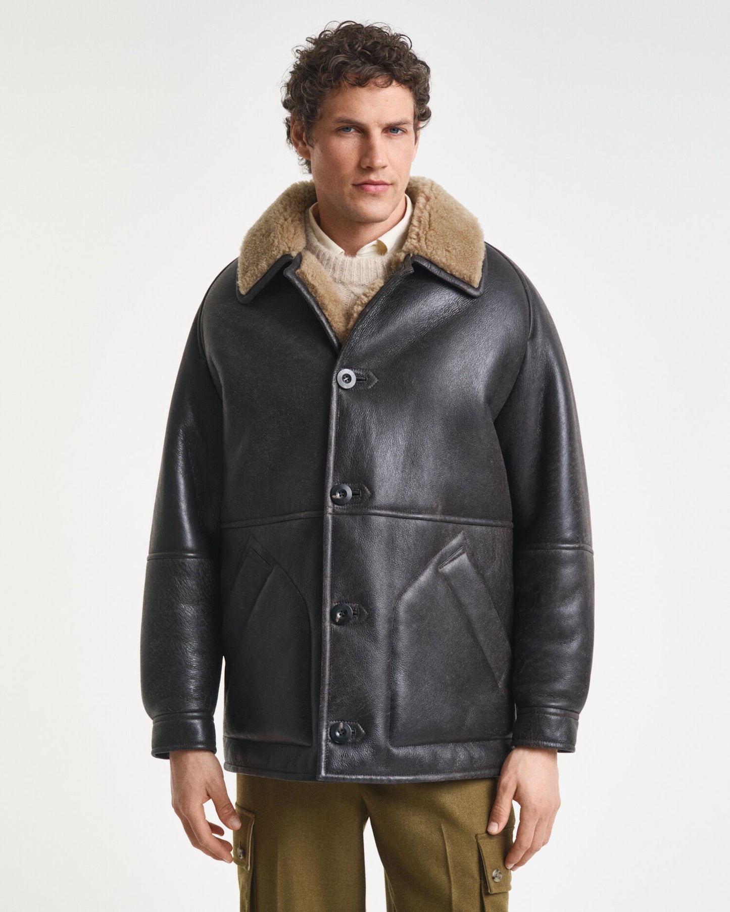 Eingetragene Lammfelljacke aus Leder