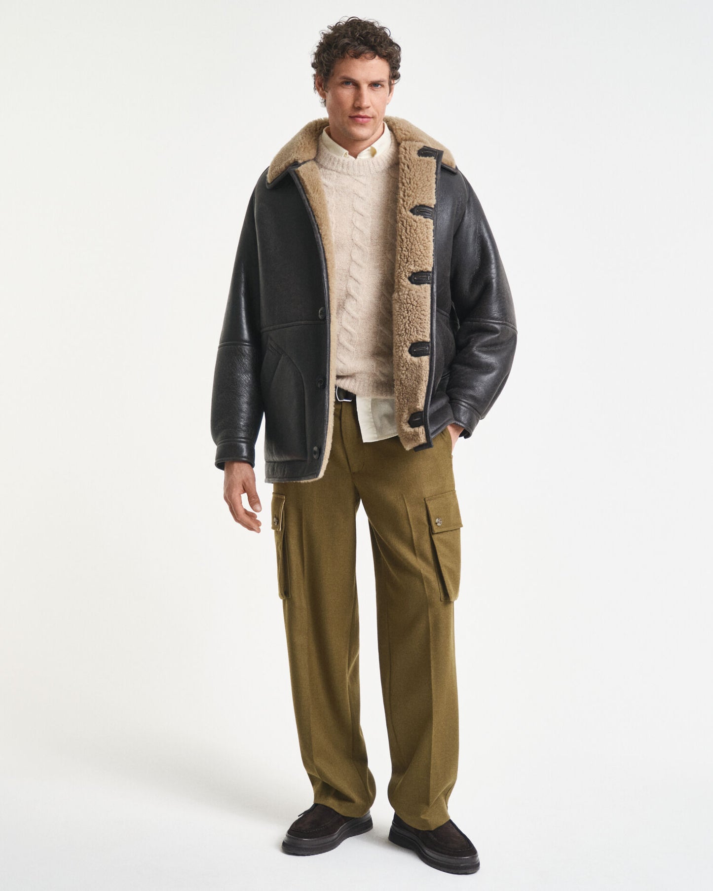 Eingetragene Lammfelljacke aus Leder