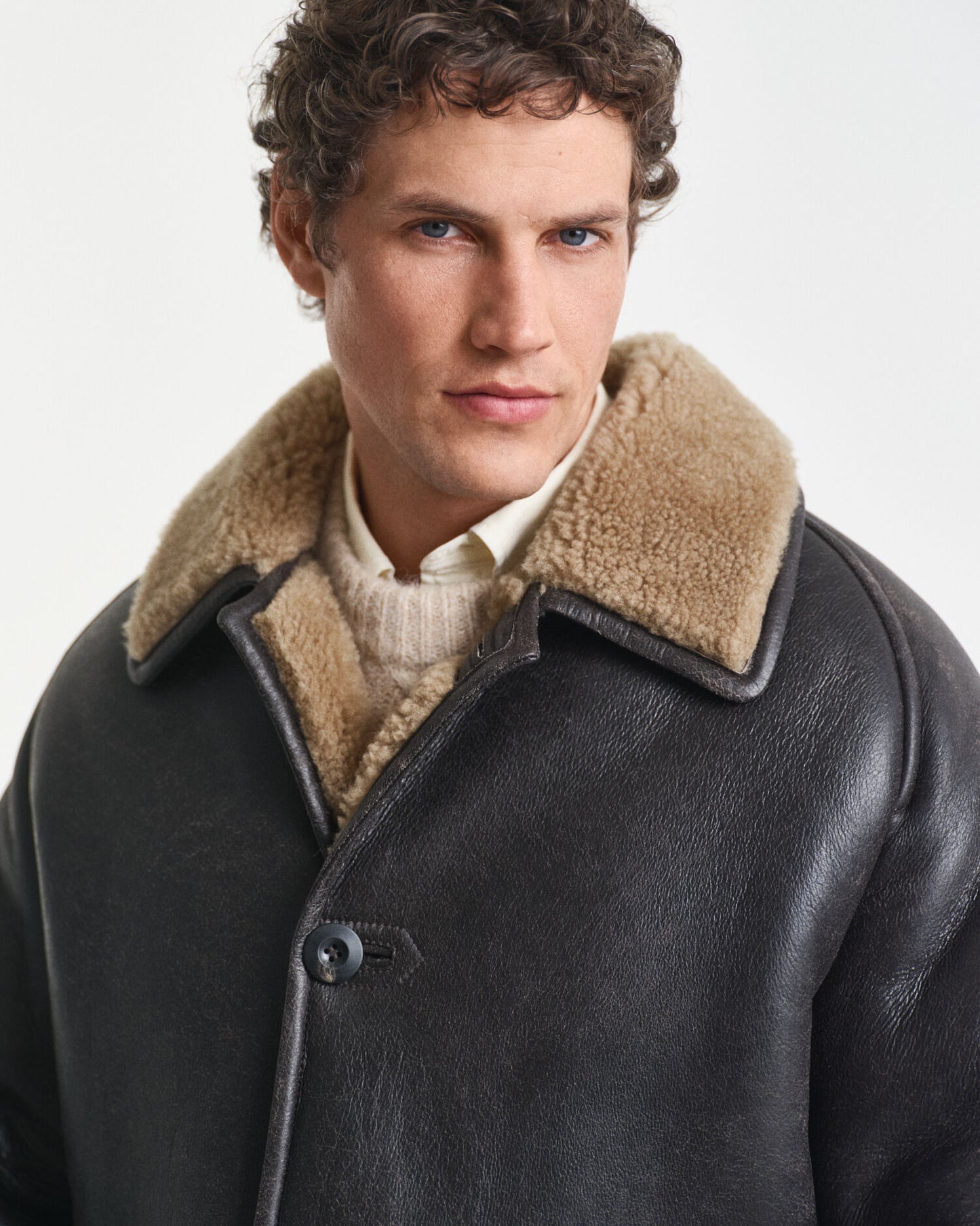 Eingetragene Lammfelljacke aus Leder