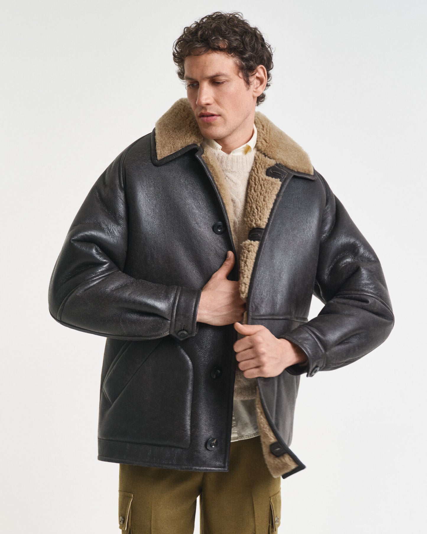Eingetragene Lammfelljacke aus Leder
