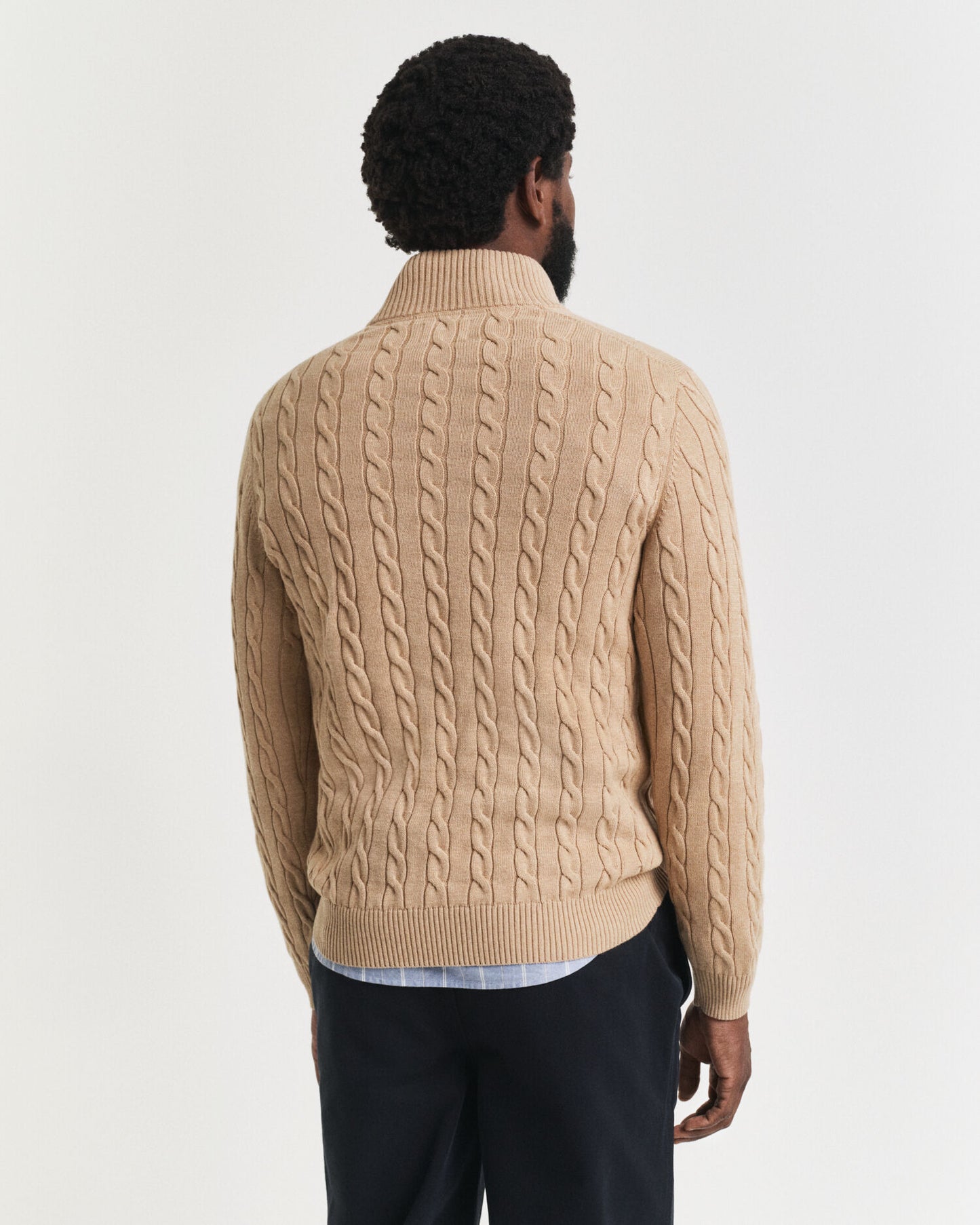 Baumwoll-Half-Zip-Pullover mit Zopfmuster