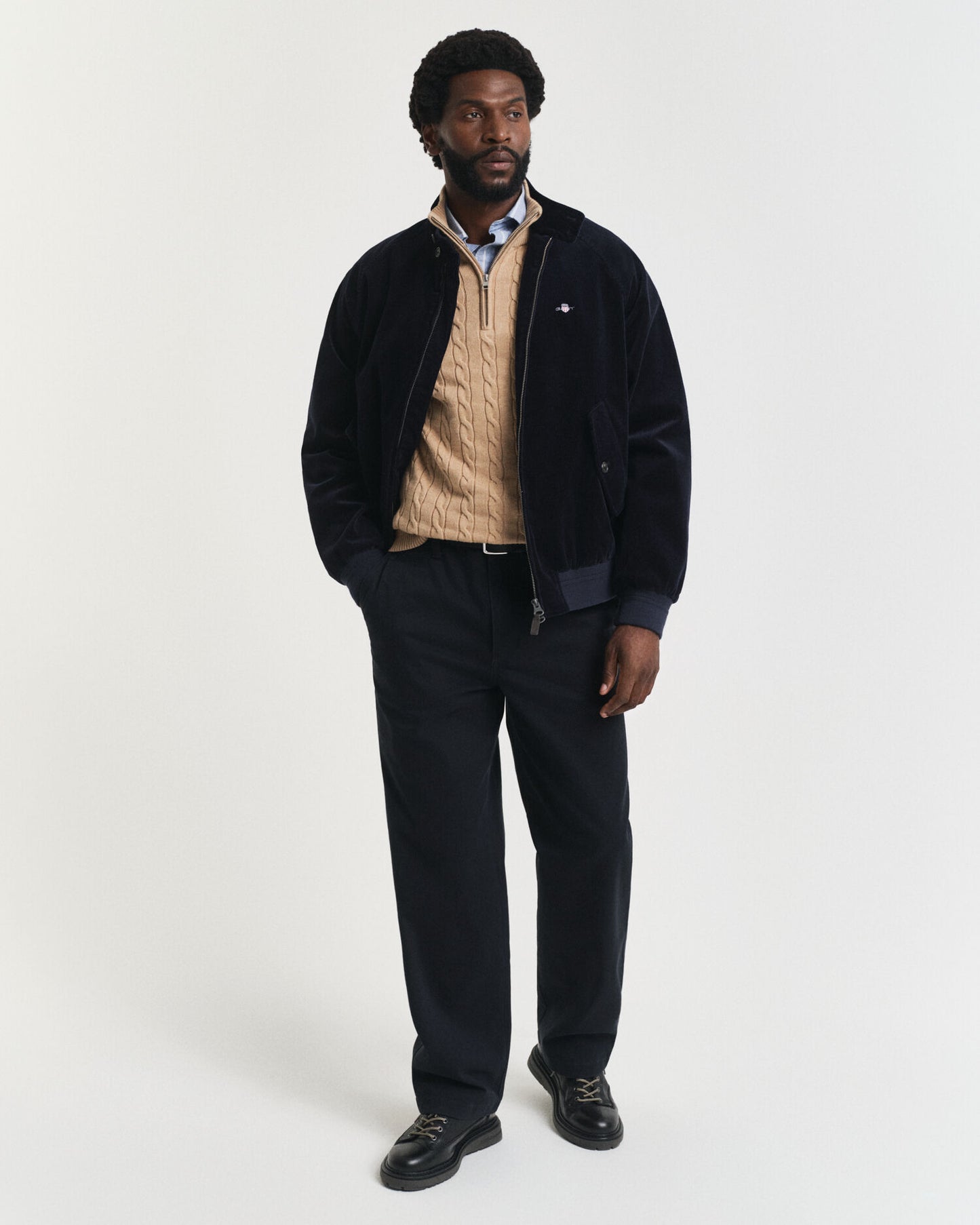 Baumwoll-Half-Zip-Pullover mit Zopfmuster