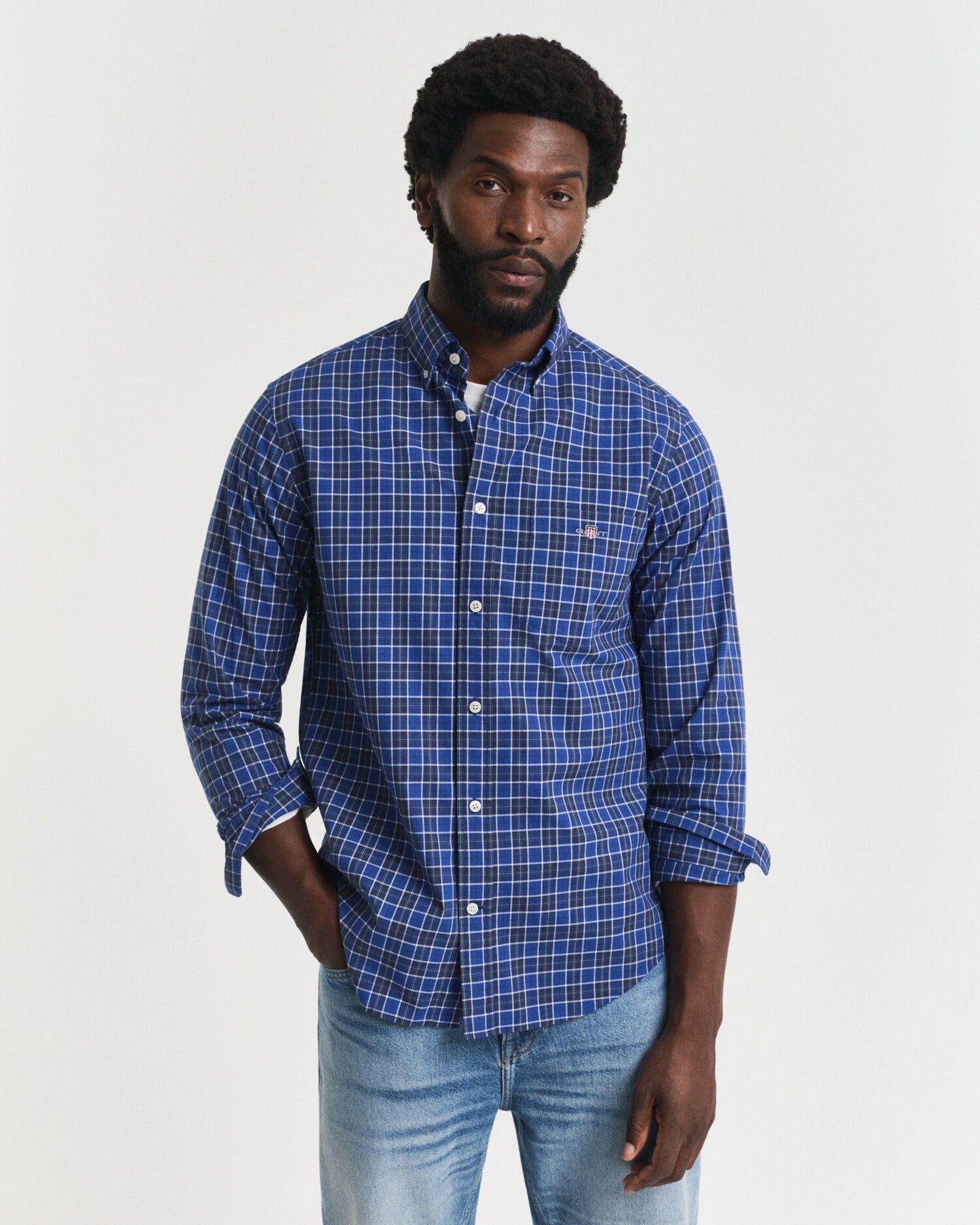 Chemise classique en popeline à carreaux coupe droite