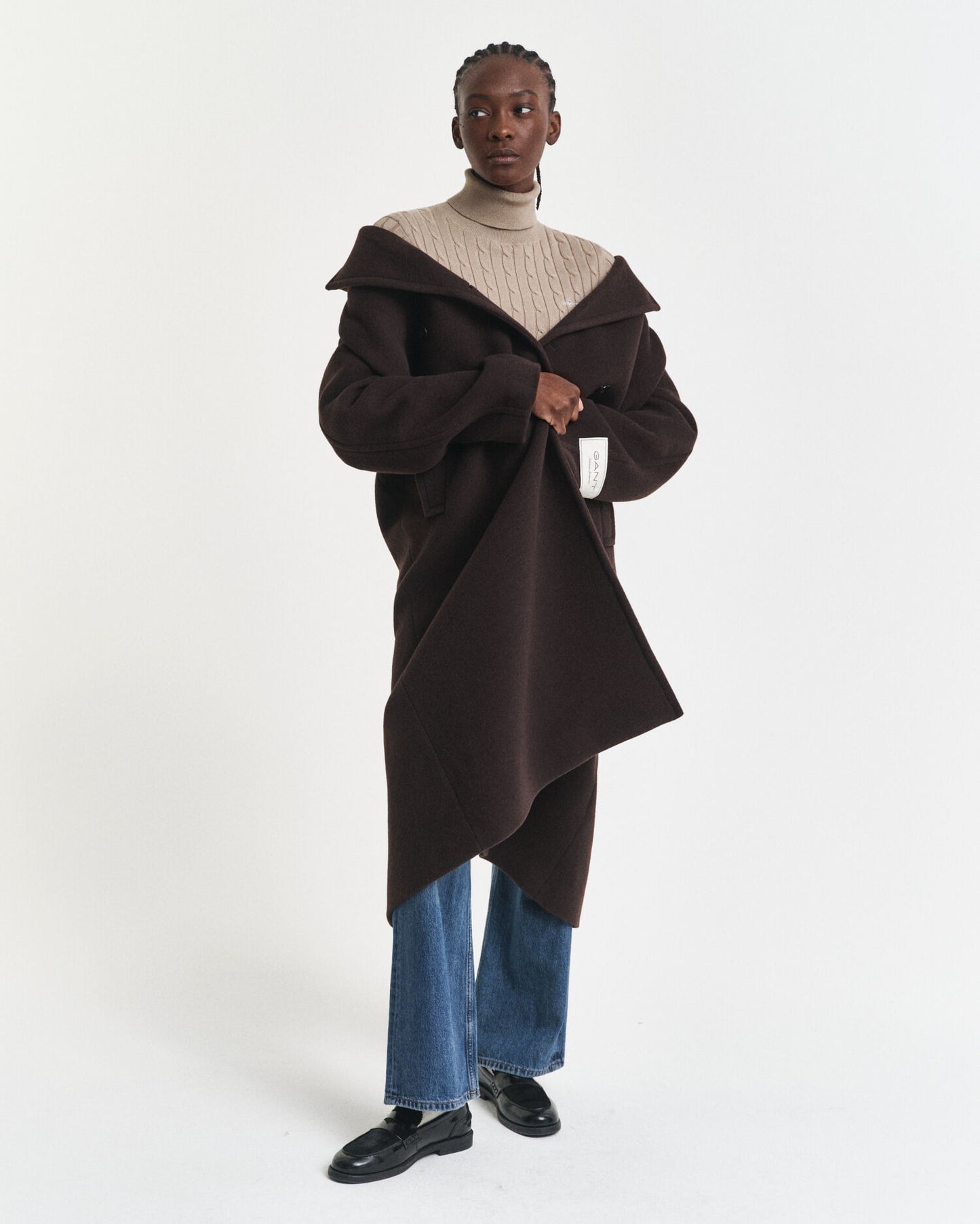 Pull à col roulé en maille torsadée de coton extensible