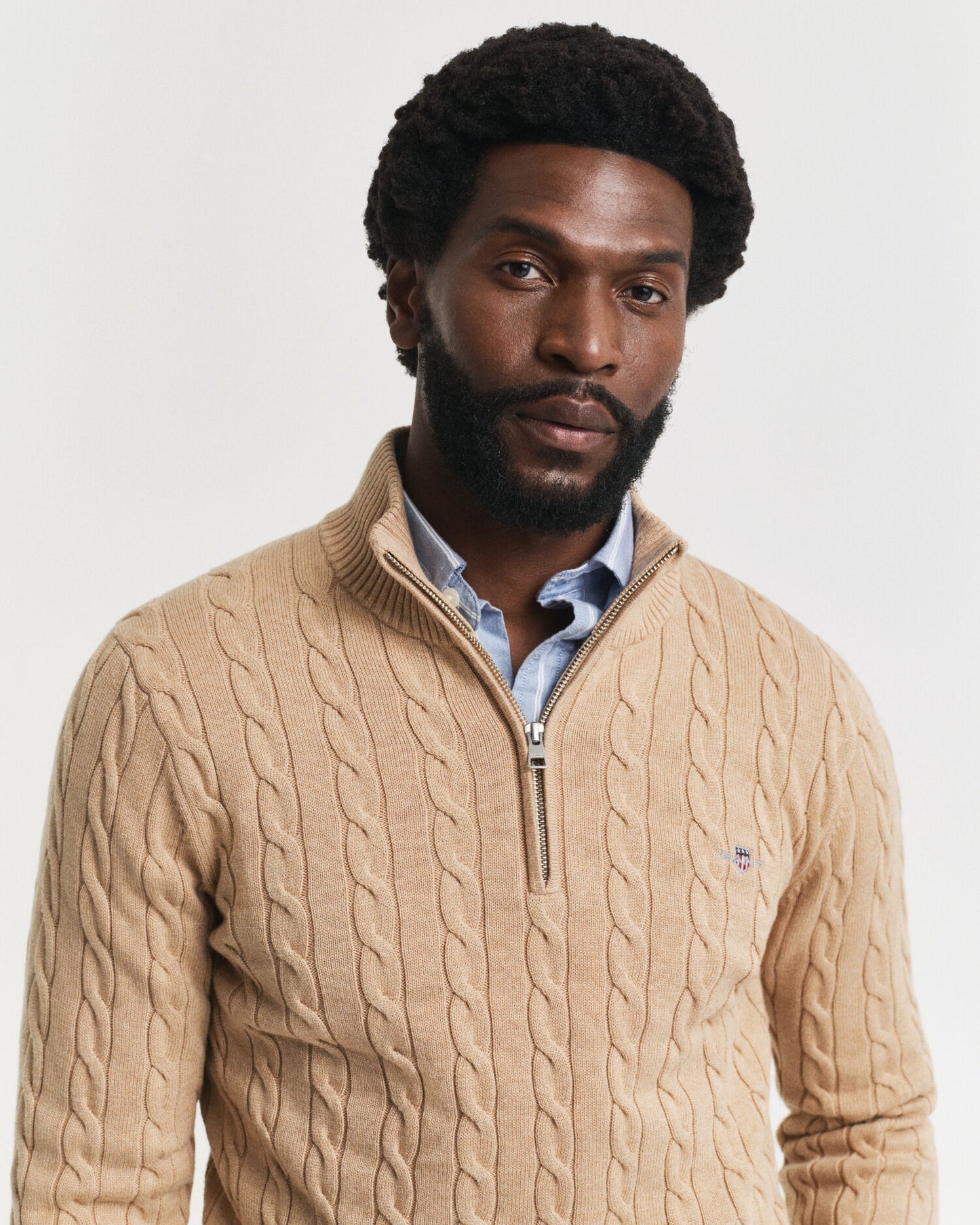 Baumwoll-Half-Zip-Pullover mit Zopfmuster