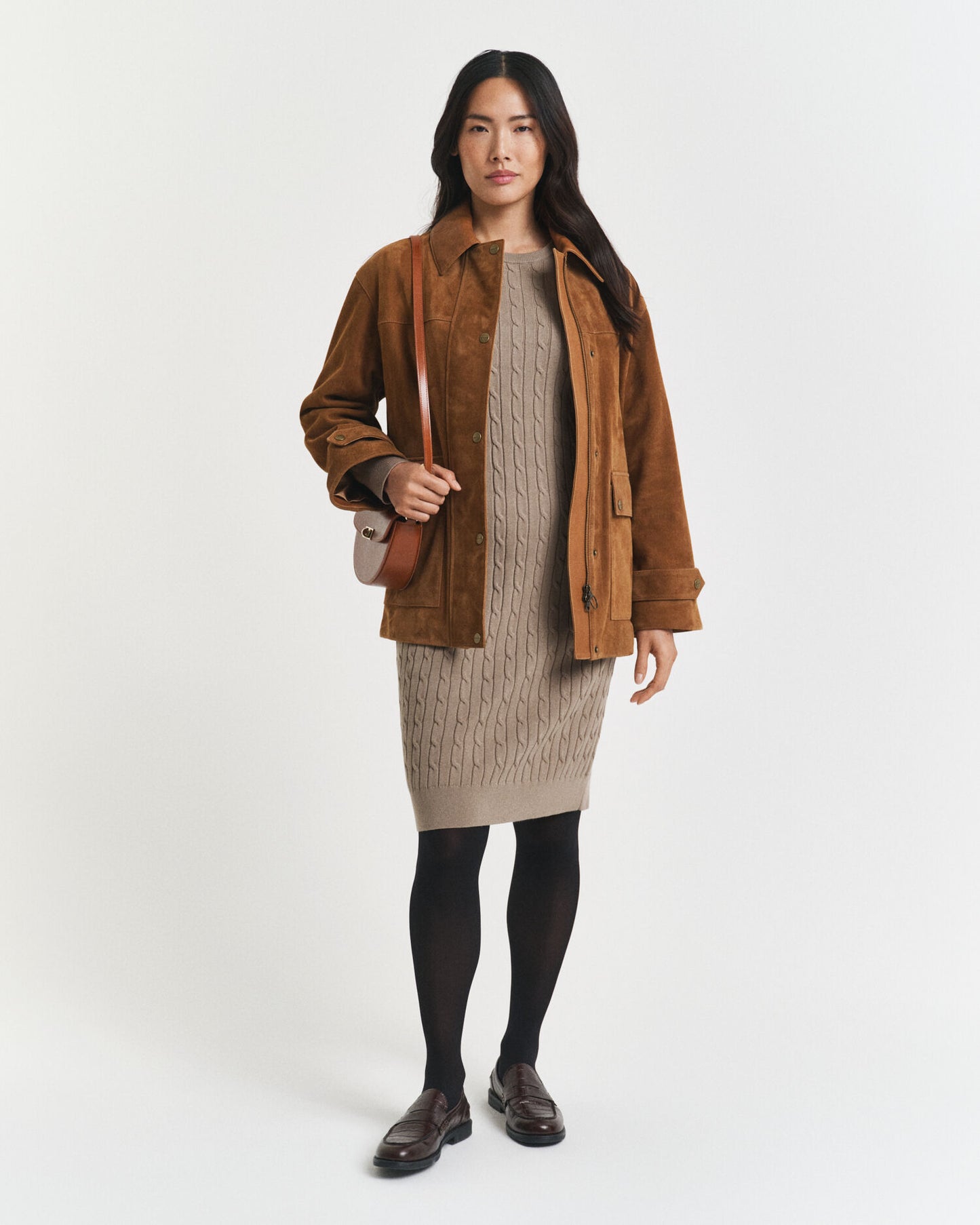 Robe Col Rond en Coton Extensible à Maille Torsadée