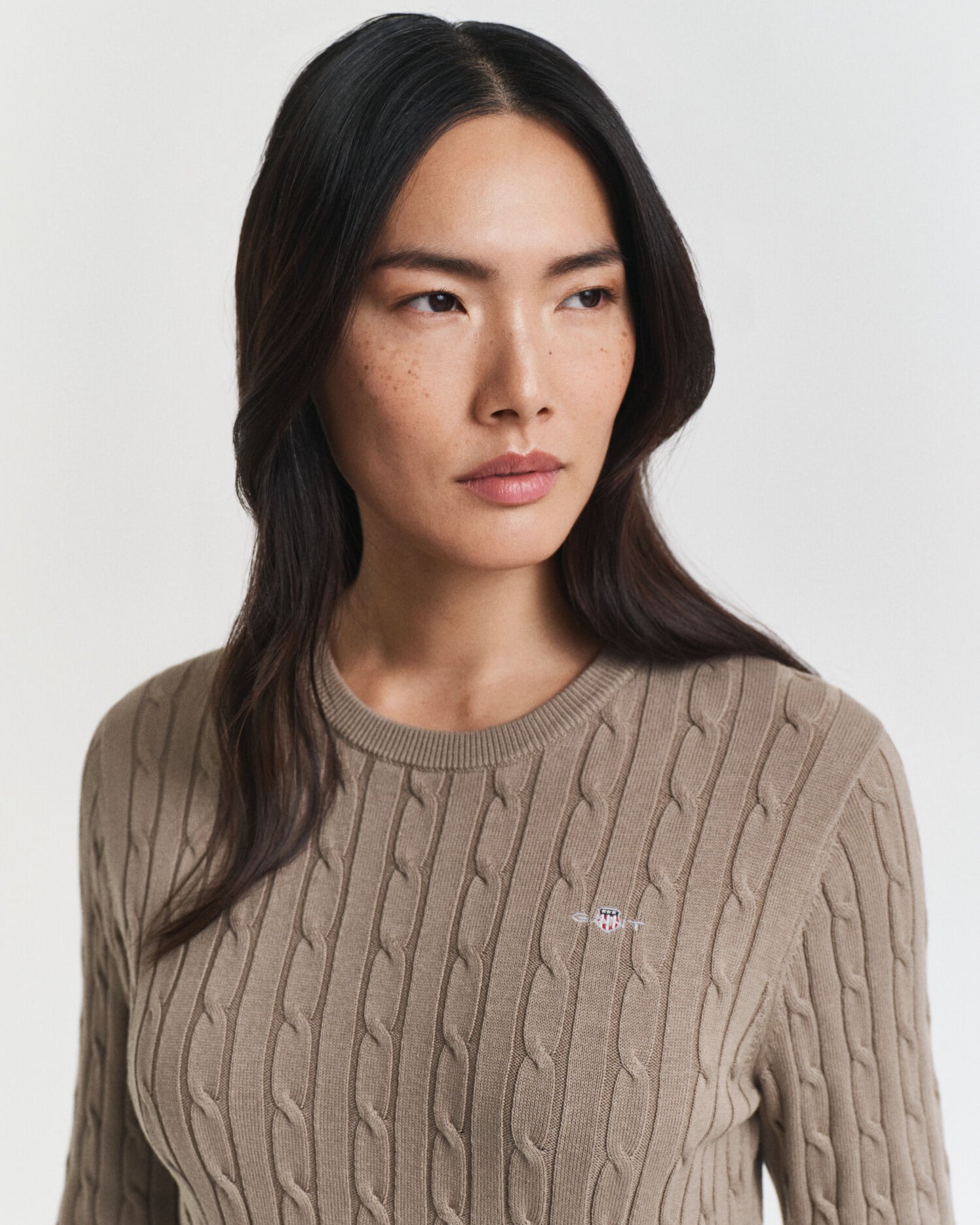 Robe Col Rond en Coton Extensible à Maille Torsadée