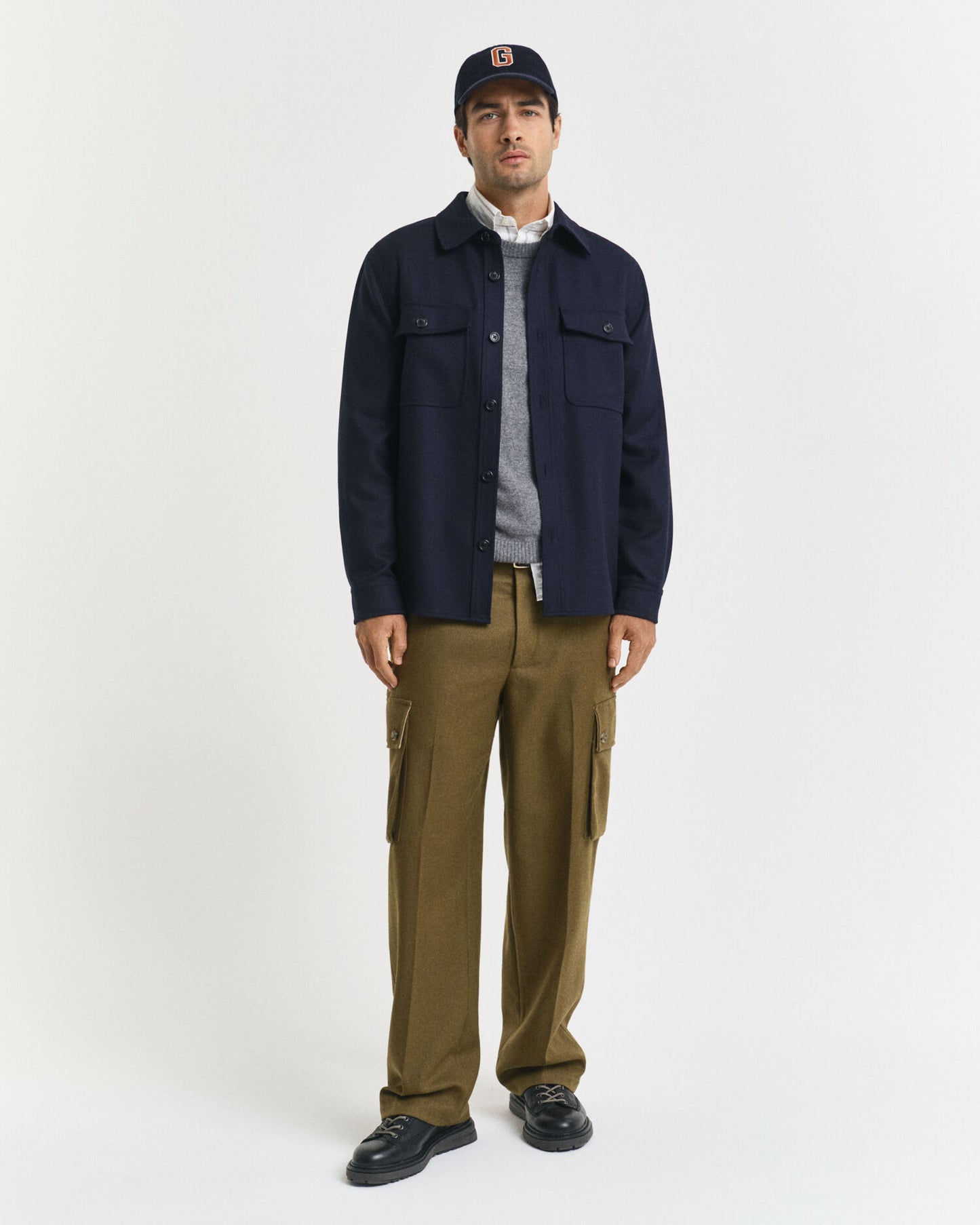 Pantalon cargo en laine mélangée à coupe décontractée