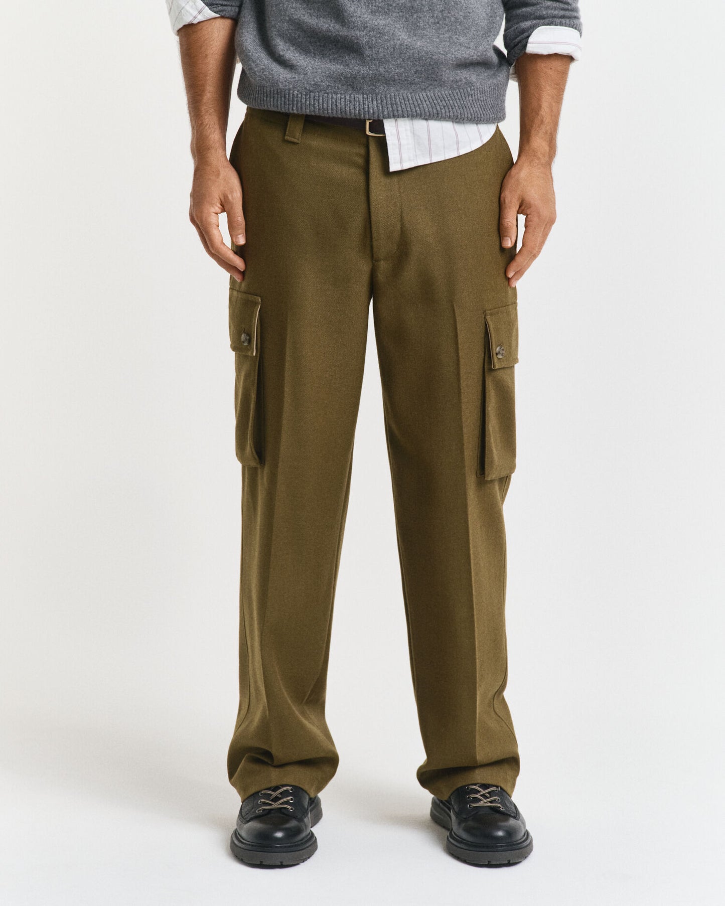 Pantalon cargo en laine mélangée à coupe décontractée