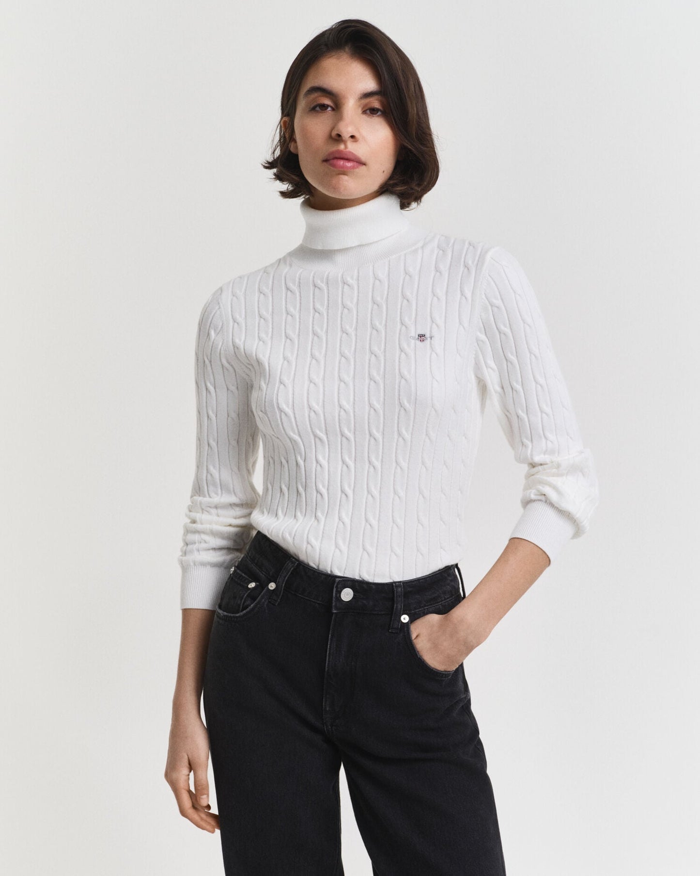 Pull à col roulé en maille torsadée de coton extensible
