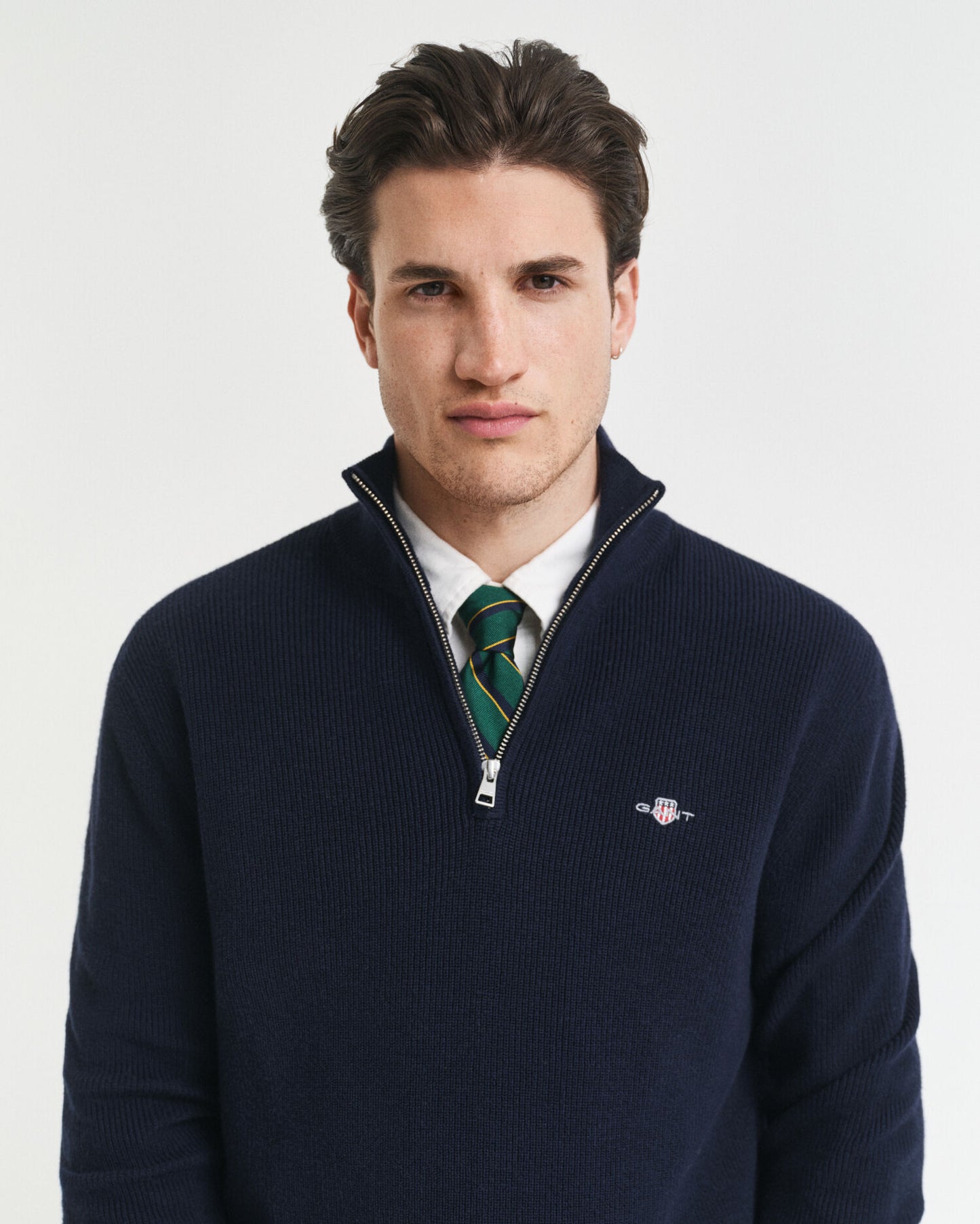 Gerippter Baumwoll-Merinowolle-Half-Zip-Pullover