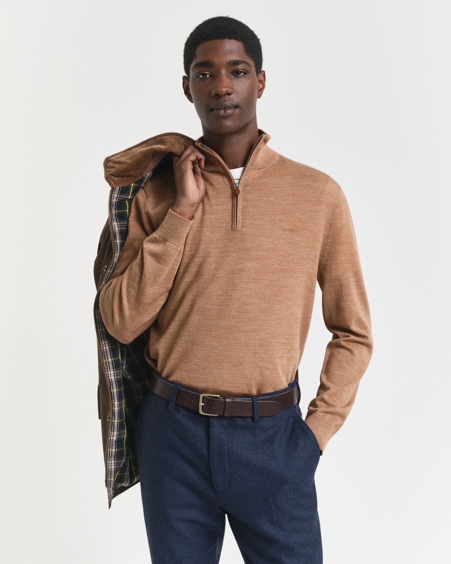 Pull mi-zippé en laine Mérinos extra fine
