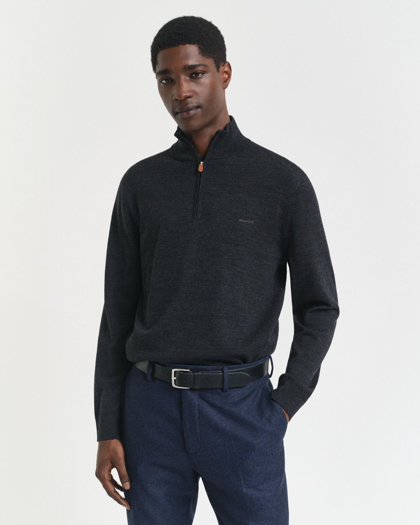 Pull mi-zippé en laine Mérinos extra fine