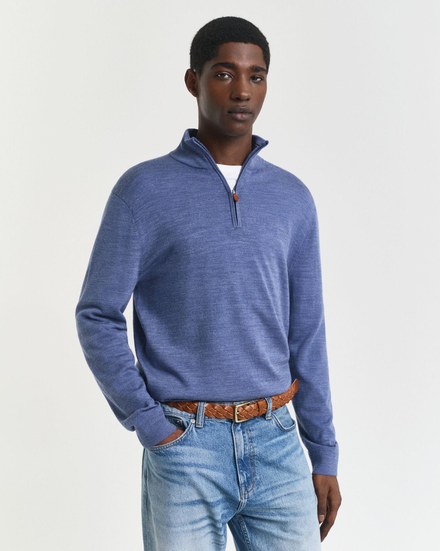 Pull mi-zippé en laine Mérinos extra fine