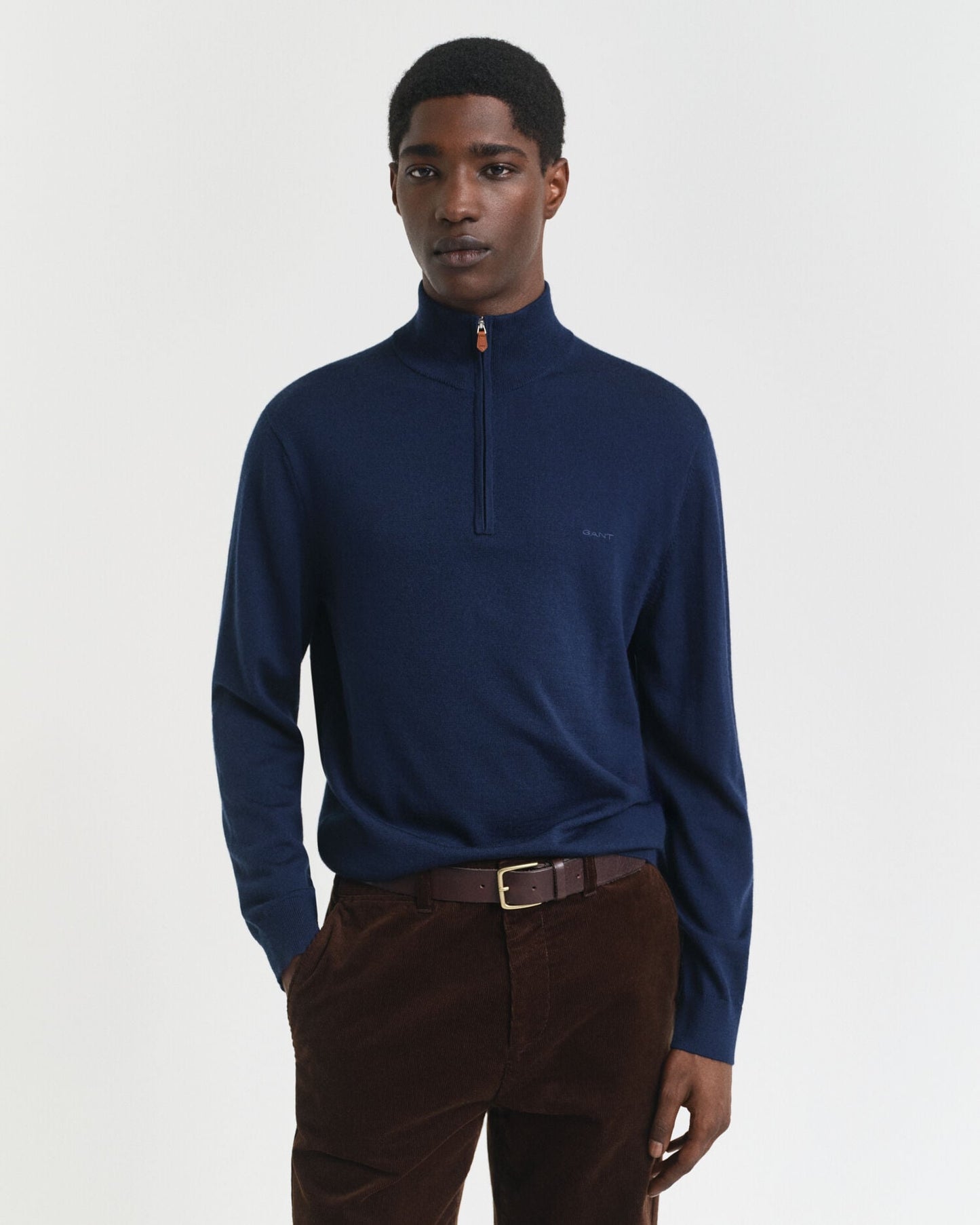 Pull mi-zippé en laine Mérinos extra fine