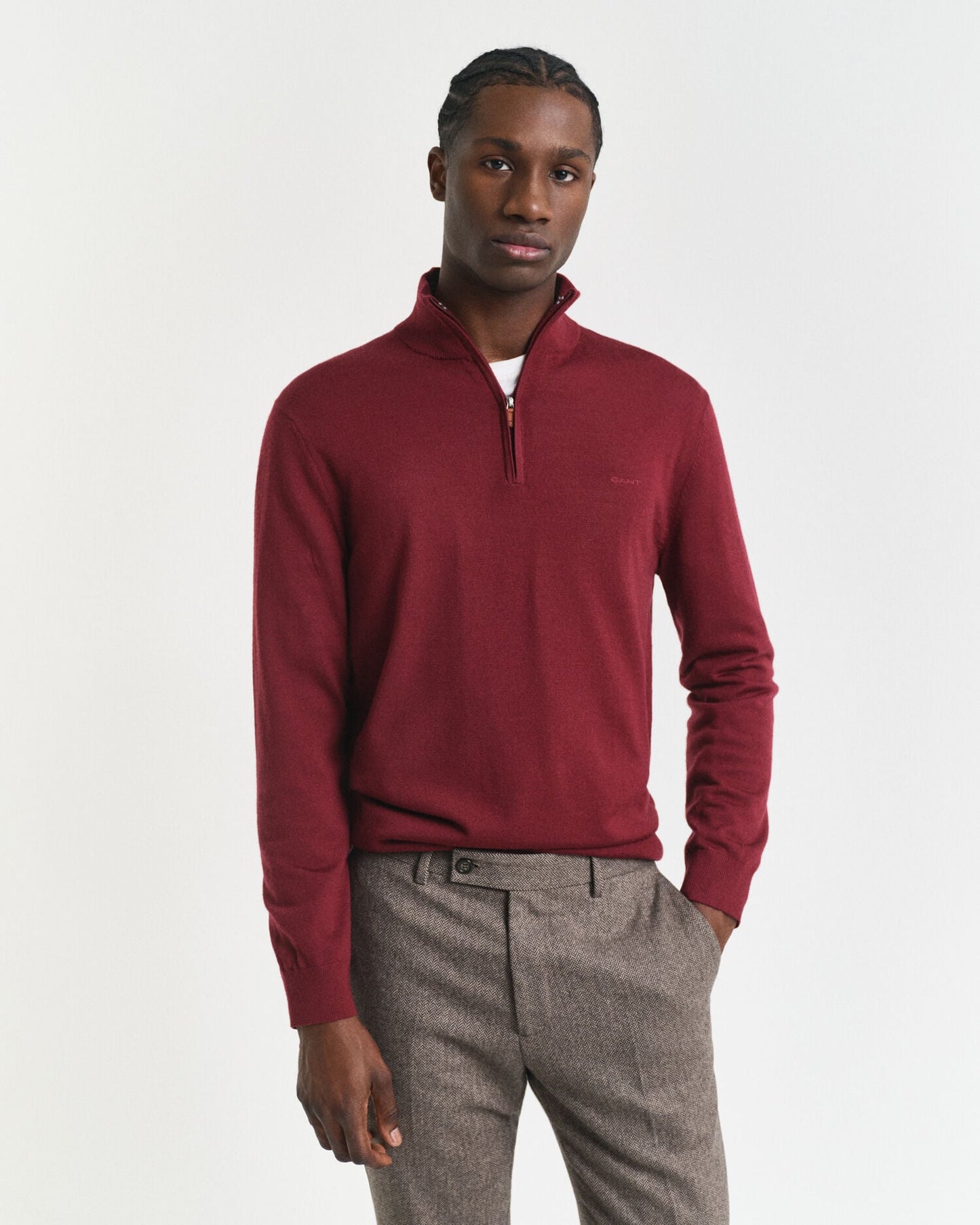 Pull mi-zippé en laine Mérinos extra fine