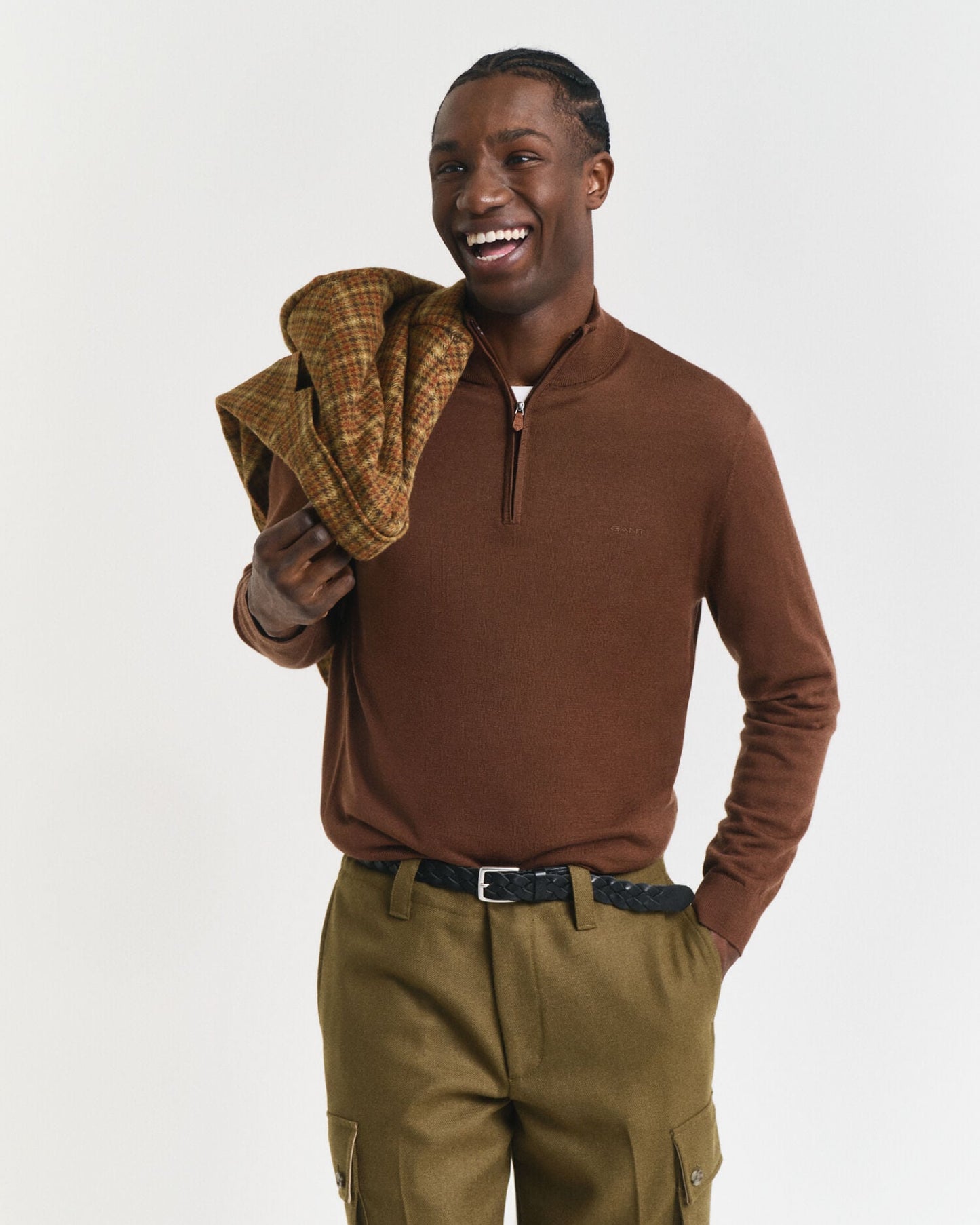 Pull mi-zippé en laine Mérinos extra fine