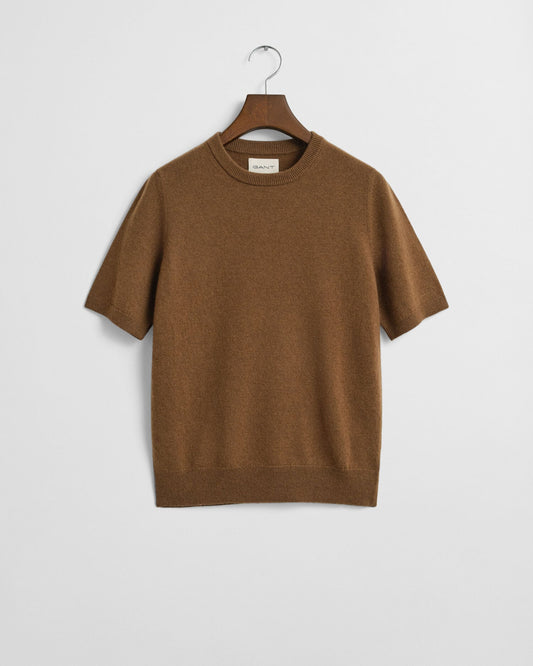 Pull à col rond et manches courtes en lambswool extrafin